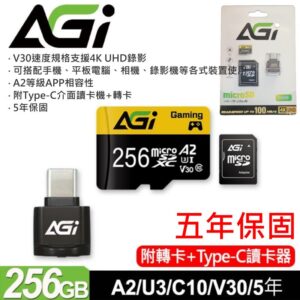 AGI 亞奇雷 TF138 256GB microSDXC記憶卡組合(附讀卡機/轉卡)＃B05047